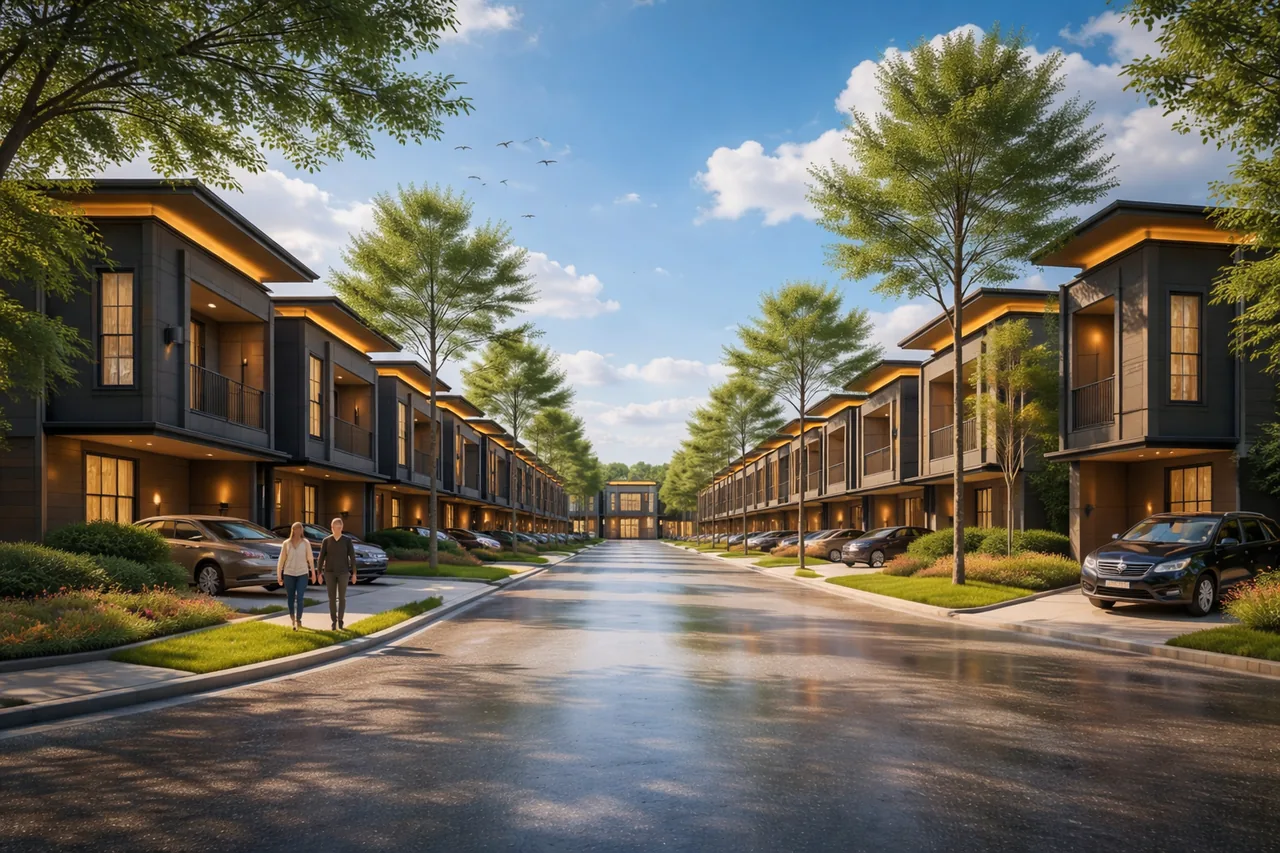 Jalan lingkungan Bumi Citra Regency Serpong dengan deretan rumah 2 lantai
