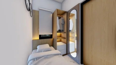 Kamar tidur rumah Bumi Citra Regency Serpong dengan cermin dan lemari built-in