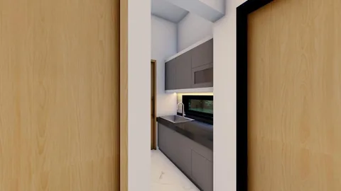 Pantry rumah Bumi Citra Regency Serpong lengkap dengan microwave dan kabinet atas