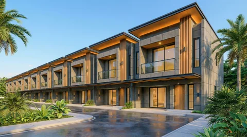 Perspektif menyudut deretan rumah 2 lantai Bumi Citra Regency Serpong