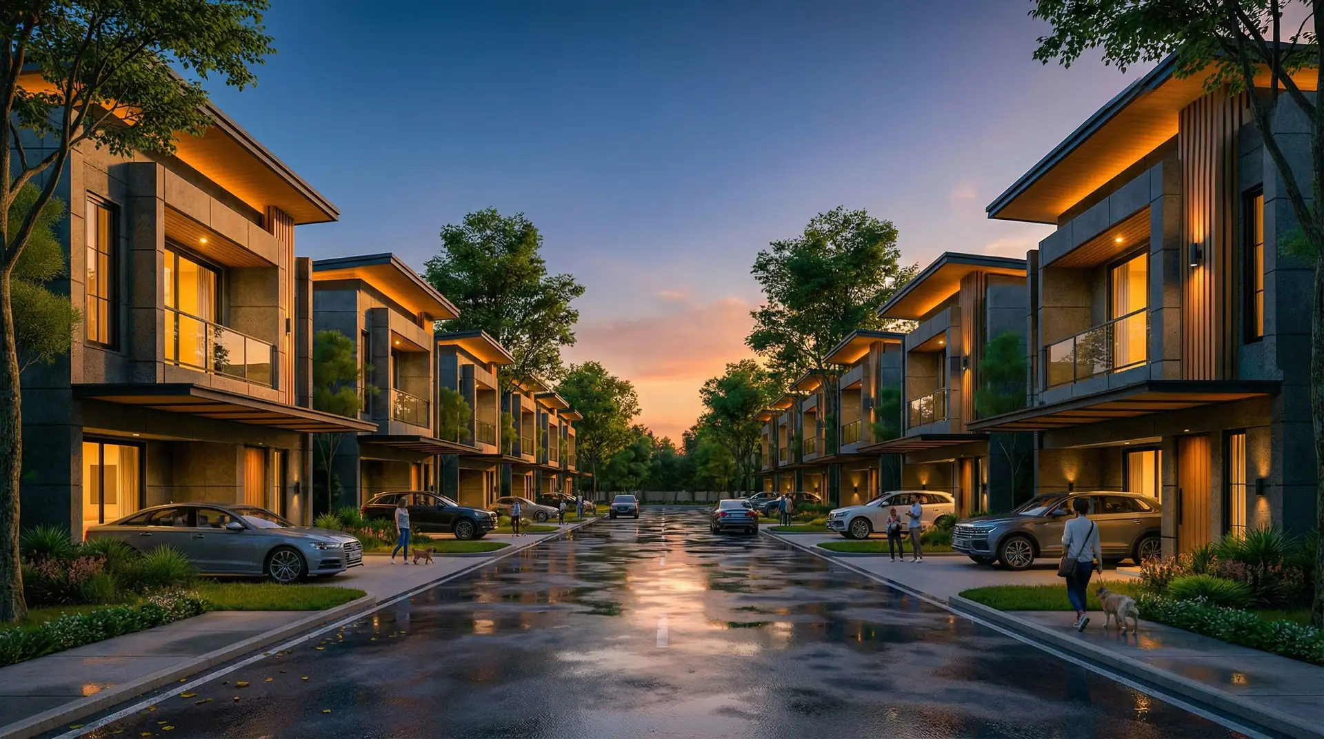 Deretan rumah 2 lantai Bumi Citra Regency Serpong pada suasana senja, LT 72 LB 66